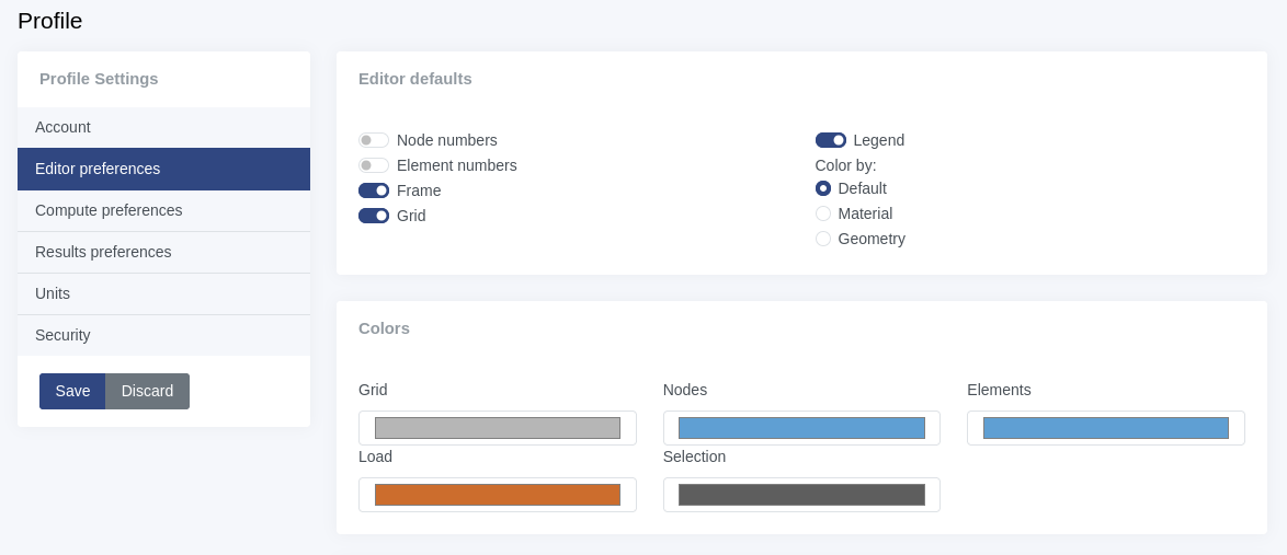 Settings screen